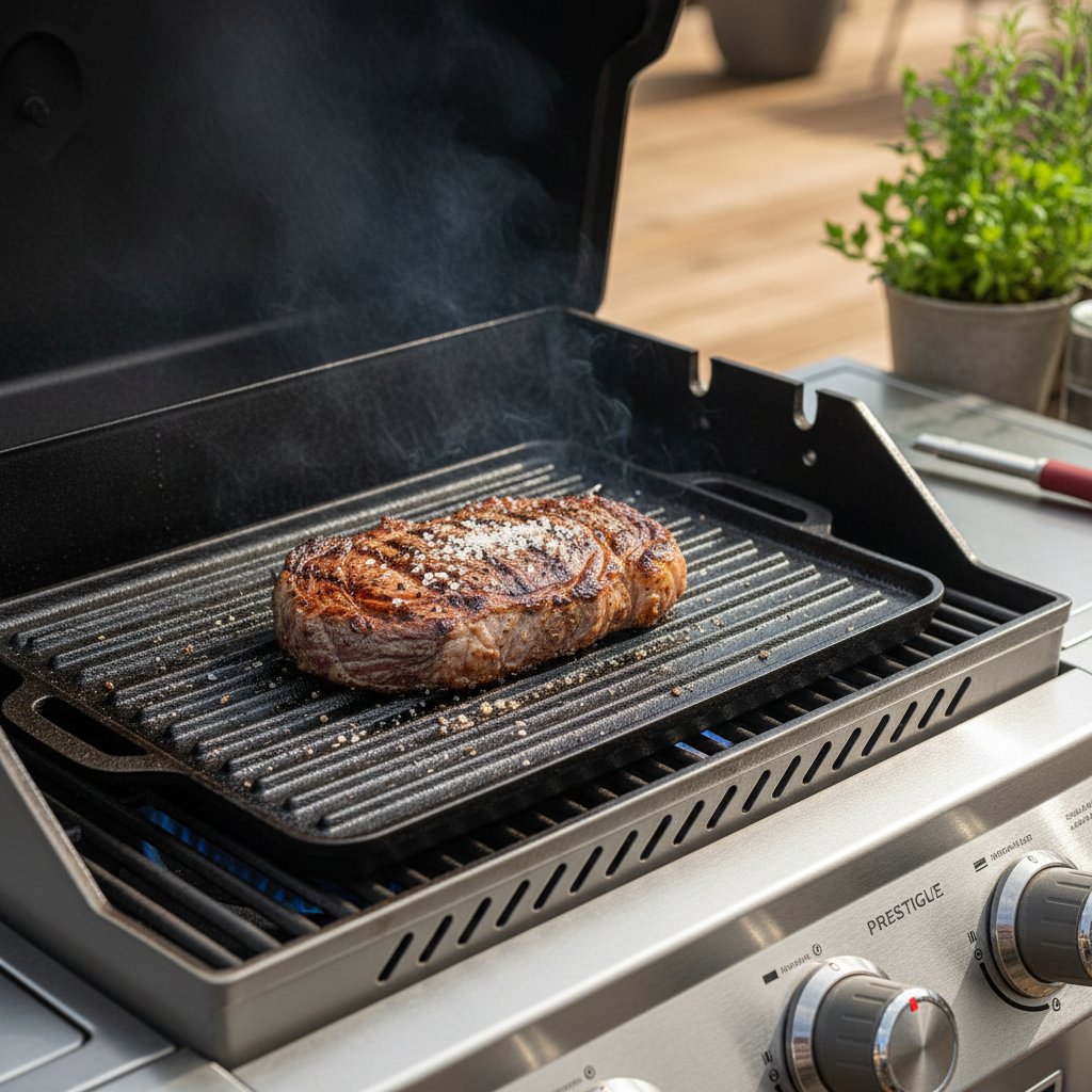 Ribeye sear na ryflowanej stronie planchy w Napoleon Prestige